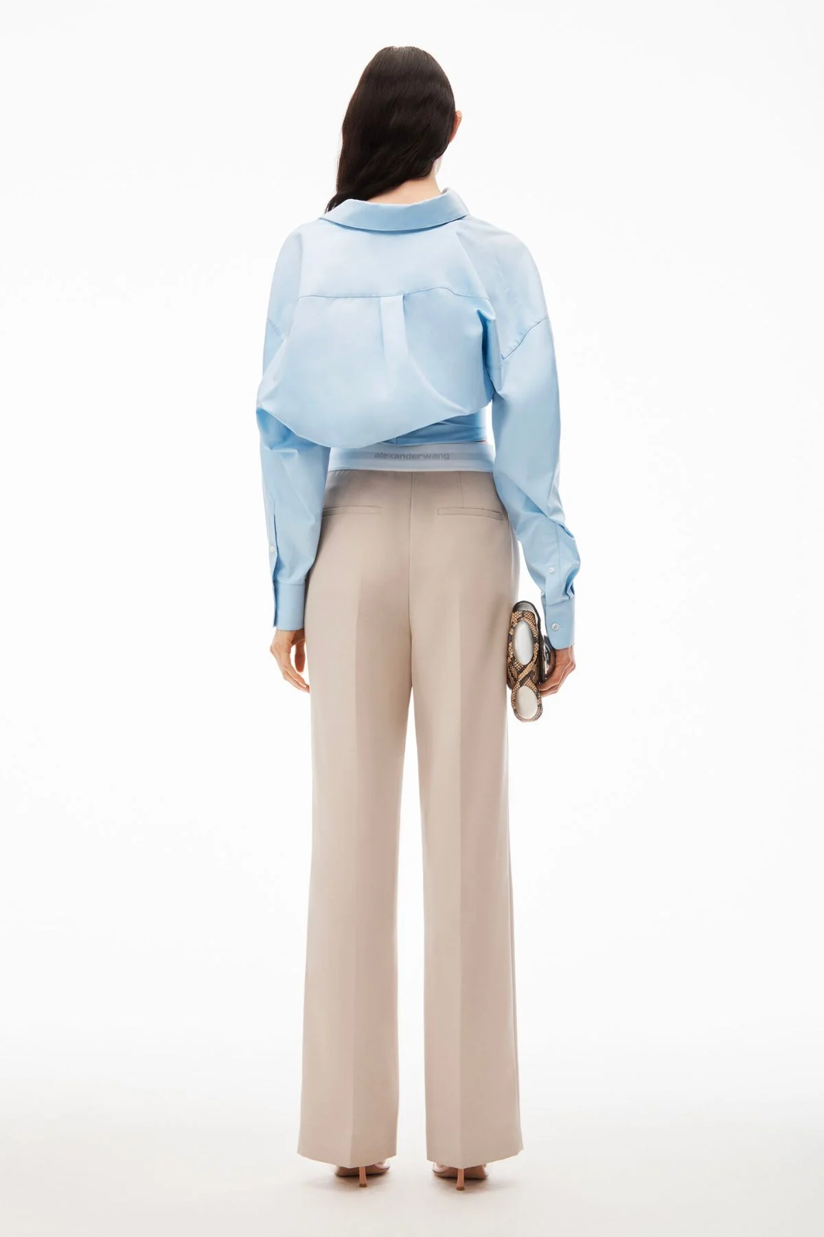 Alexander Wang High Waisted Logo Elastic Pleated Pants - Feather - Image 3