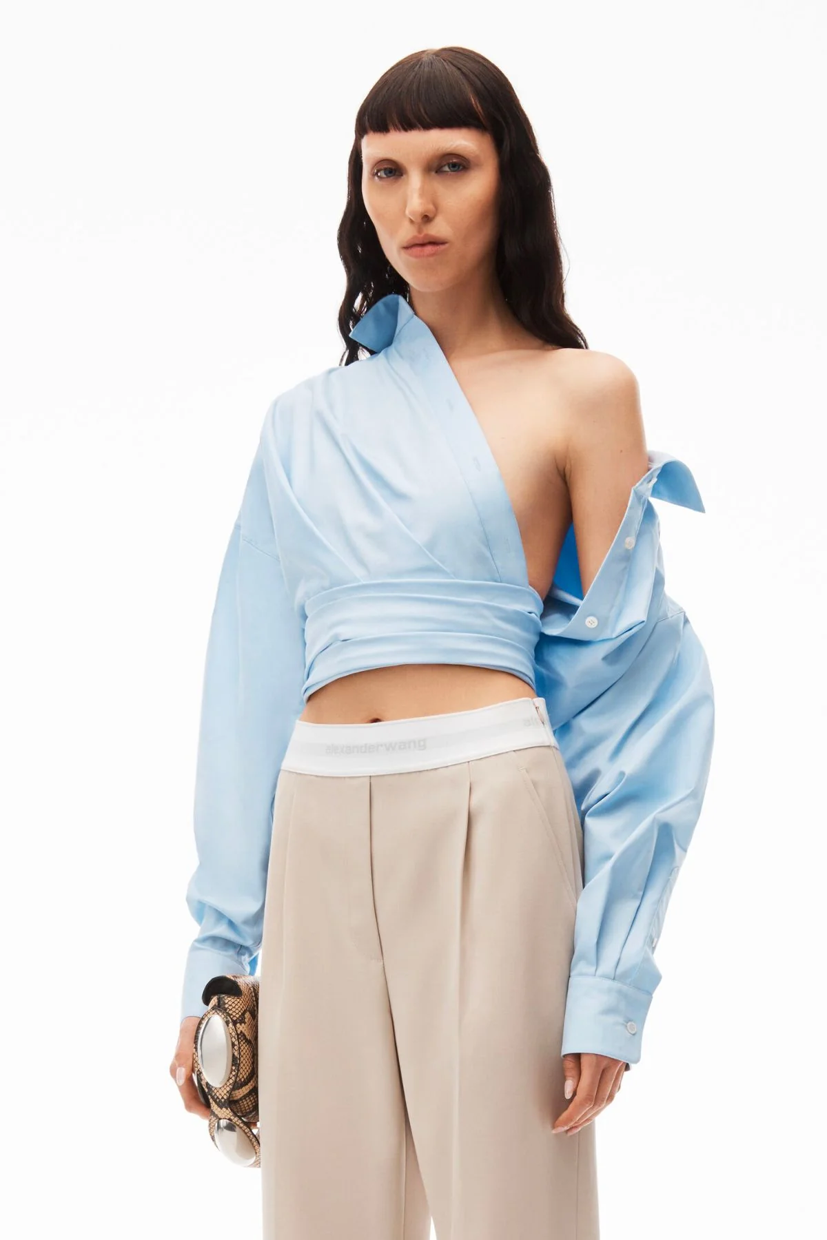 Alexander Wang High Waisted Logo Elastic Pleated Pants - Feather - Image 6