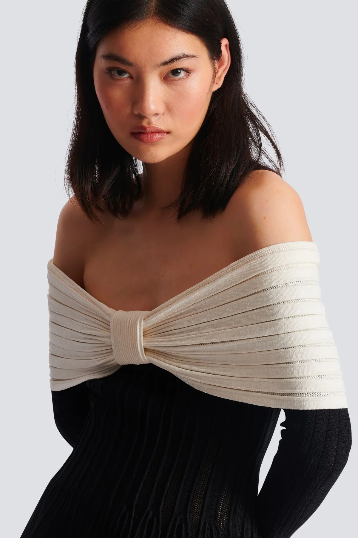 Balmain Off The Shoulder Knit Mini Dress - Black/ White - Image 7