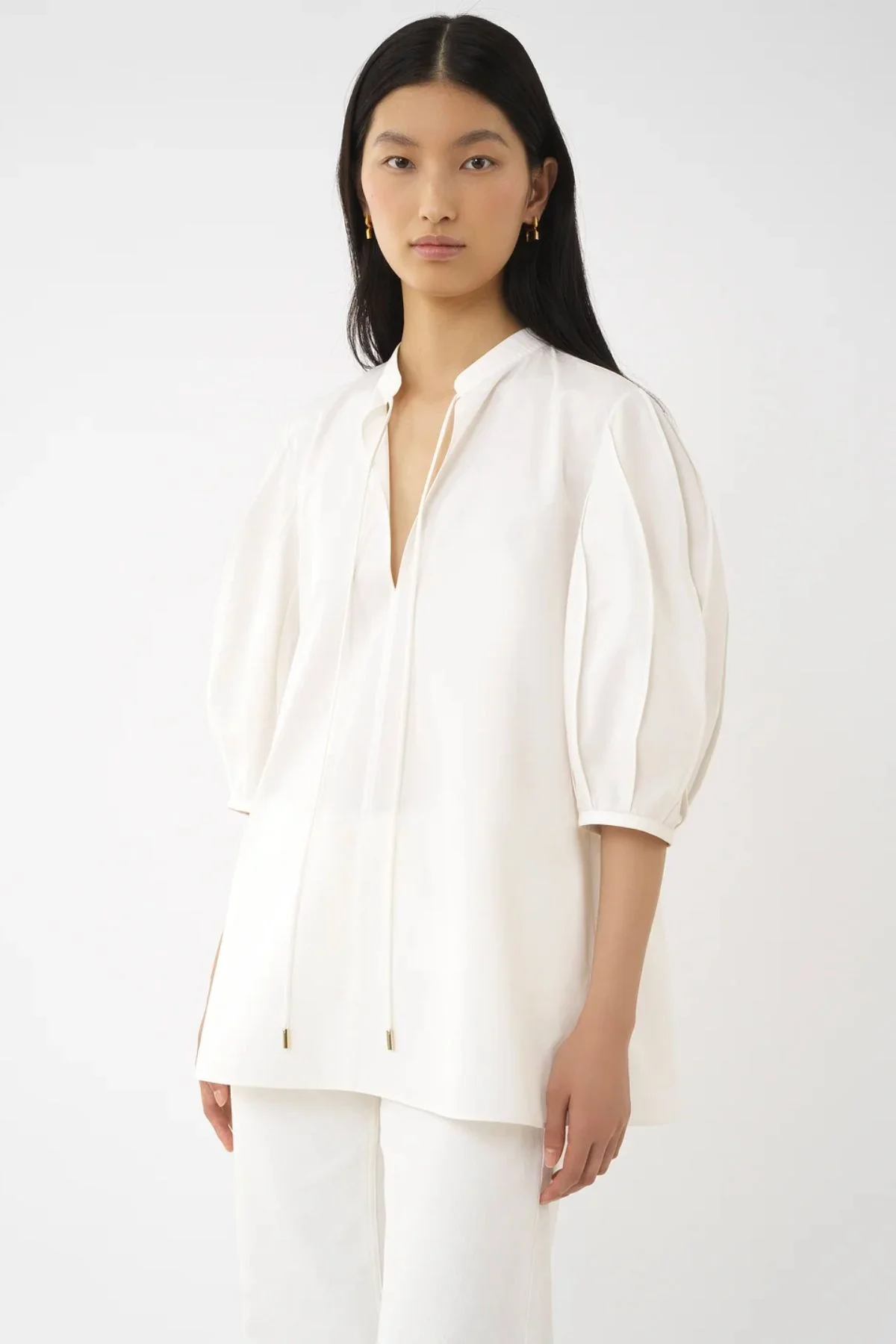 Chloé Organic Cotton Tie Detail Tunic Top - Buttercream - Image 3