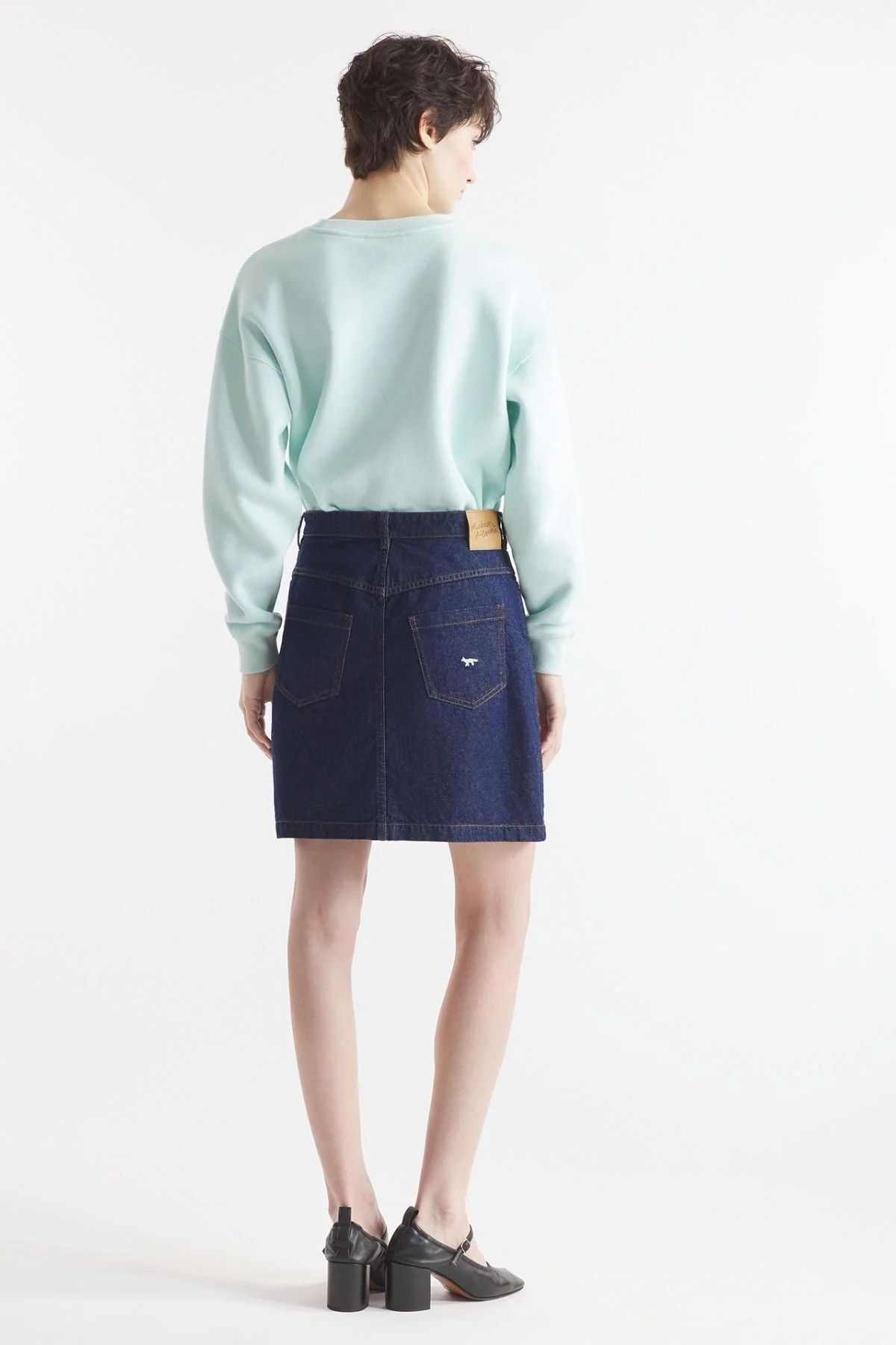 Maison Kitsuné Buttoned Denim Mini Skirt - Indigo - Image 3