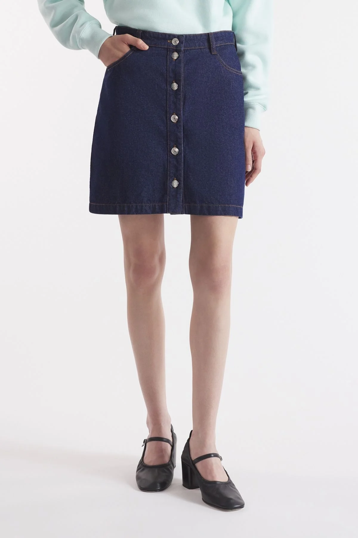 Maison Kitsuné Buttoned Denim Mini Skirt - Indigo - Image 4
