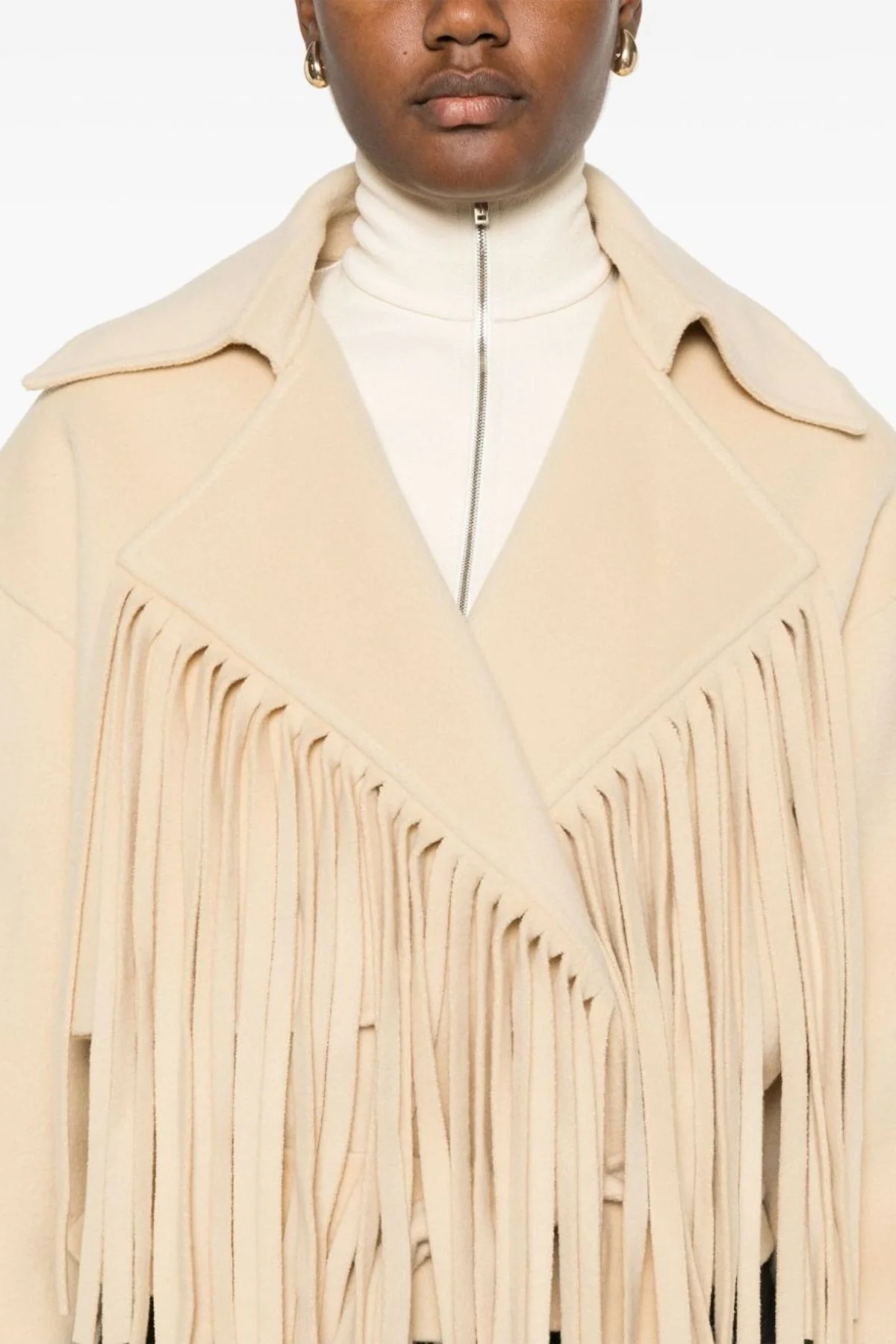 Nanushka Ticia Short Fringed Wool Silk Jacket - Creme - Image 4