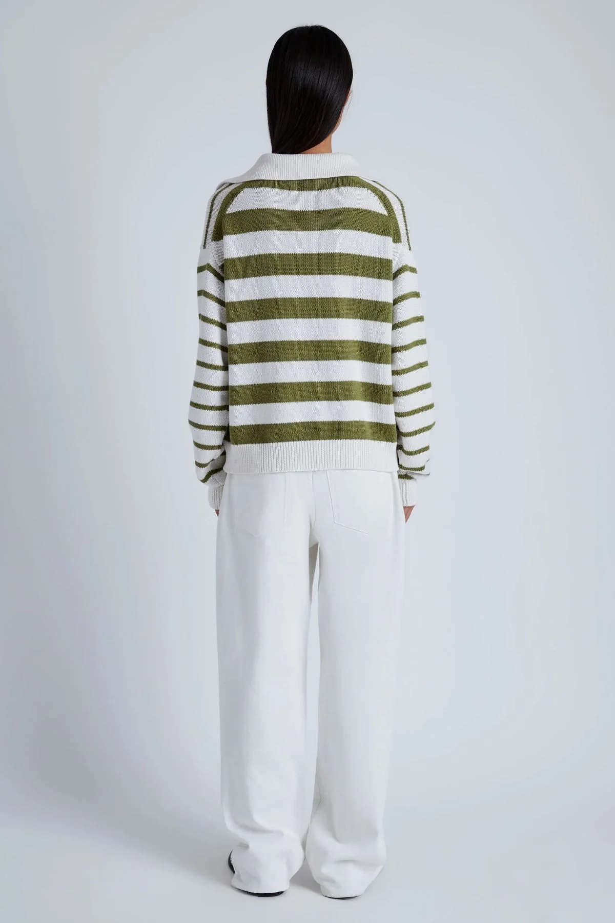 Proenza Schouler White Label Stripe Murphy Knit Sweater - Chalk/ Willow - Image 3