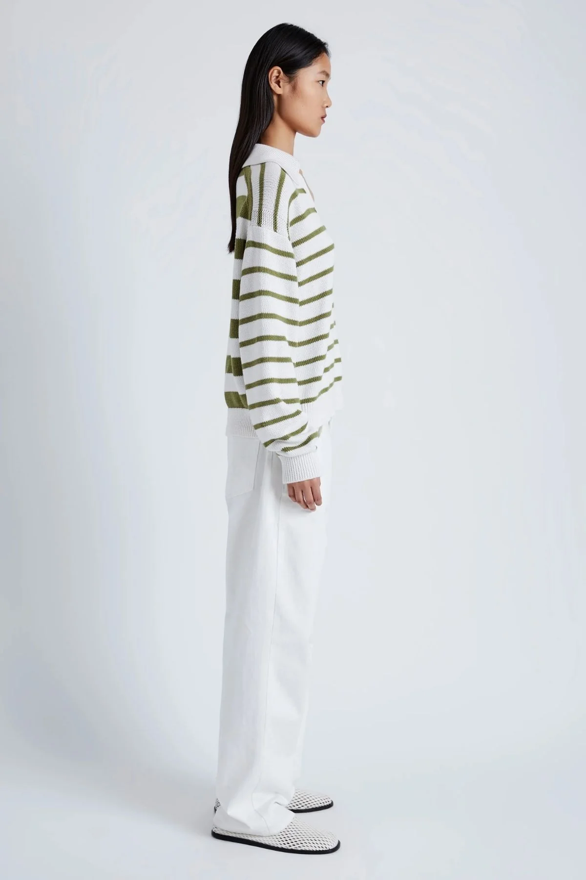 Proenza Schouler White Label Stripe Murphy Knit Sweater - Chalk/ Willow - Image 4