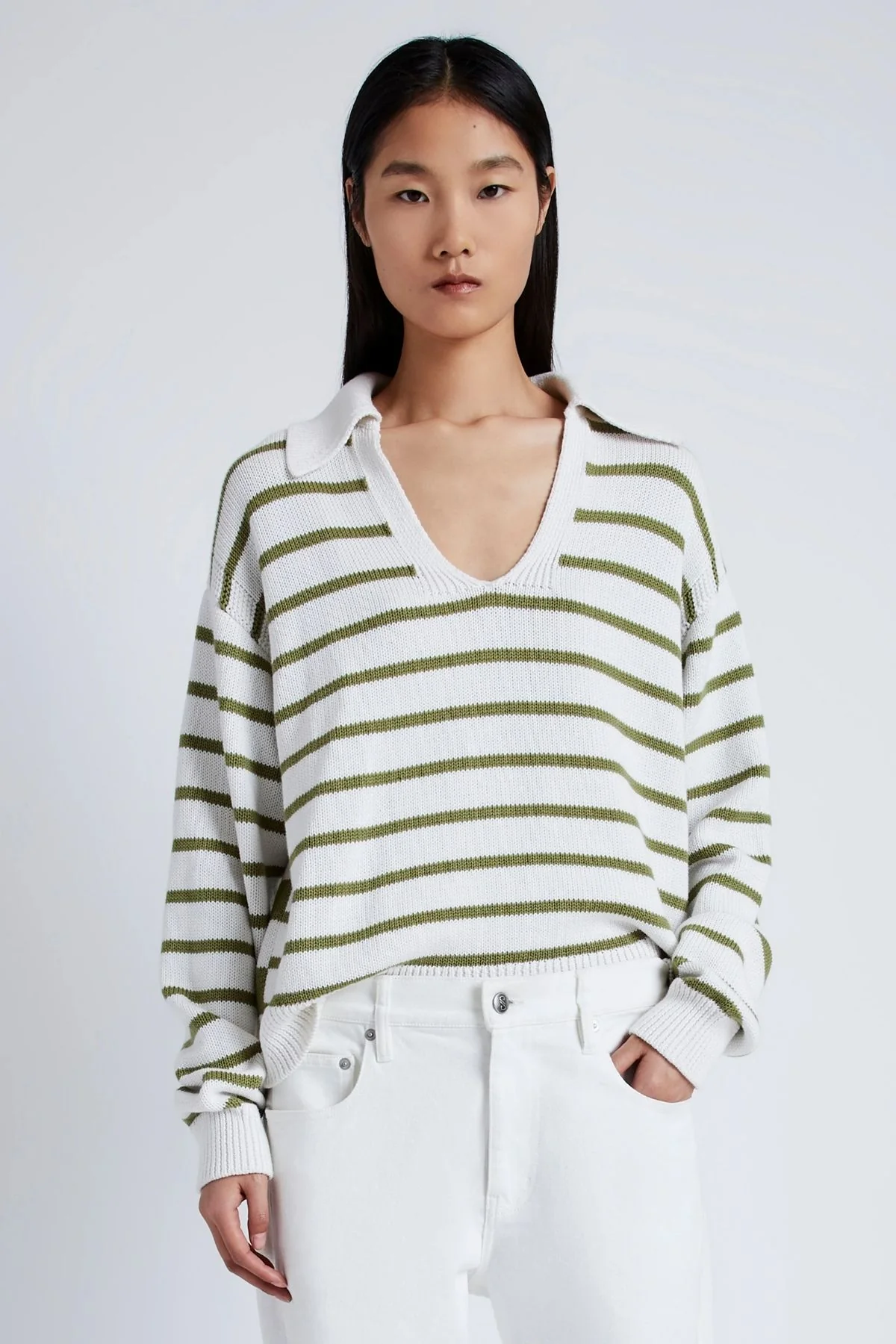 Proenza Schouler White Label Stripe Murphy Knit Sweater - Chalk/ Willow - Image 5