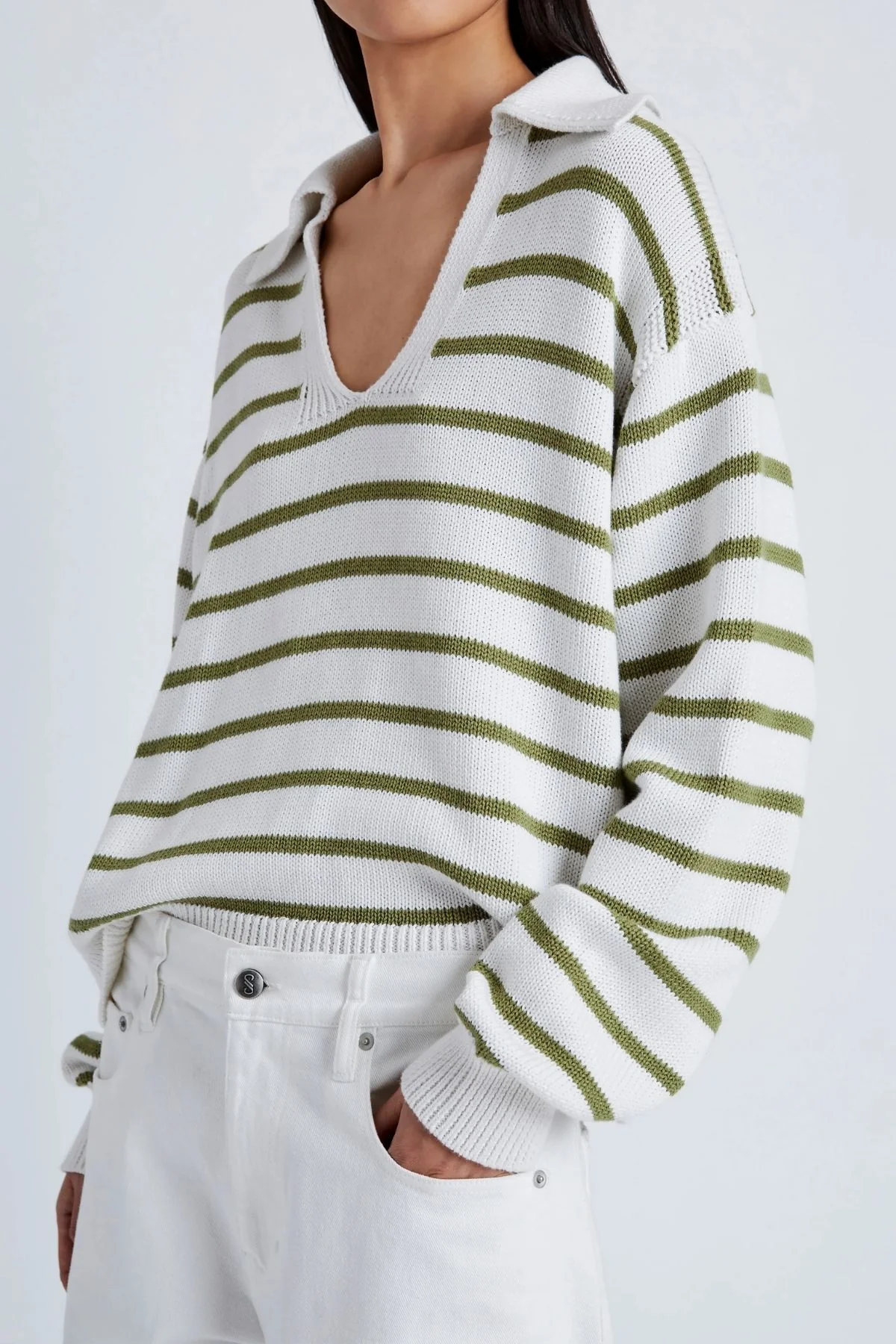 Proenza Schouler White Label Stripe Murphy Knit Sweater - Chalk/ Willow - Image 6