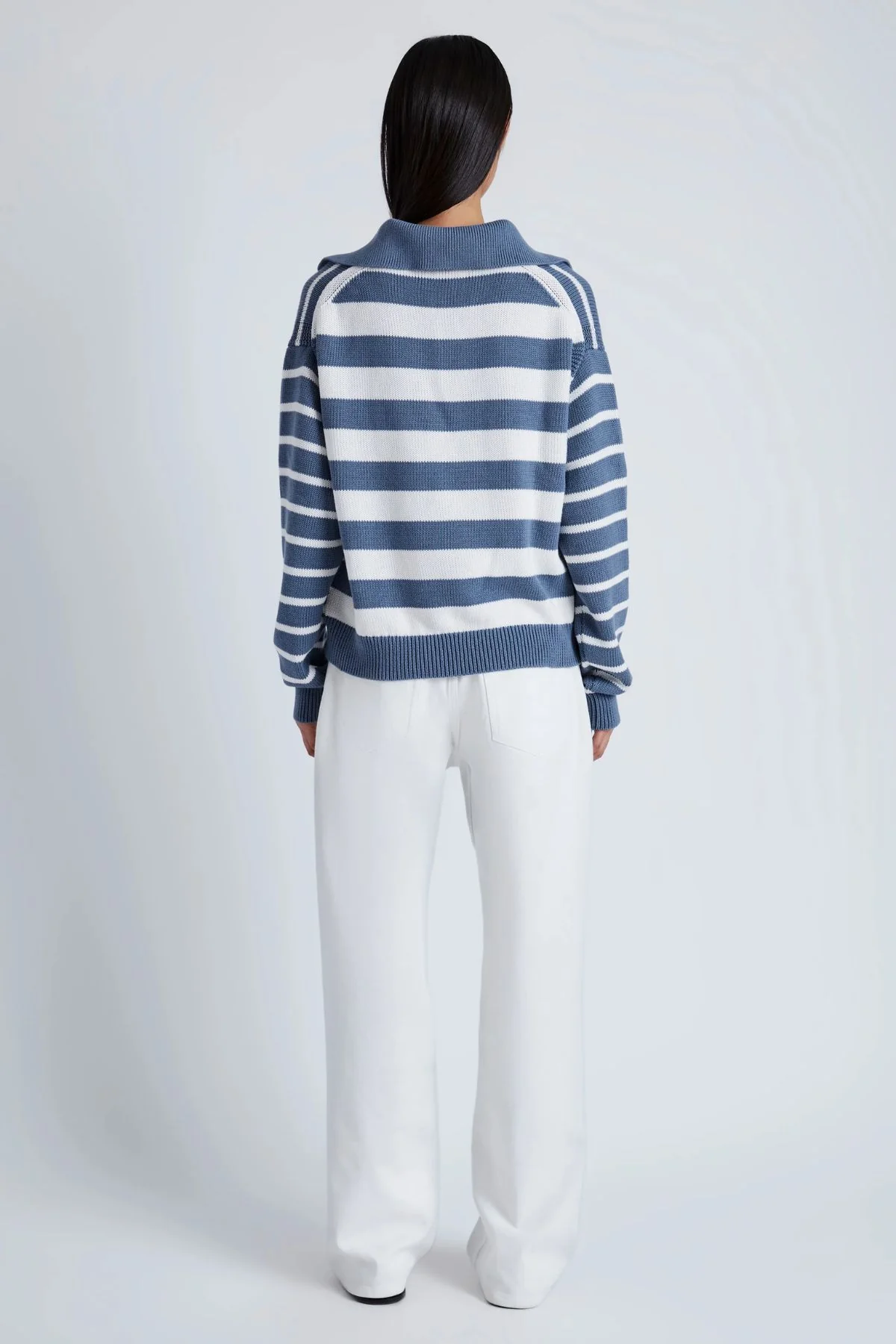 Proenza Schouler White Label Stripe Murphy Knit Sweater - Slate/ Chalk - Image 3