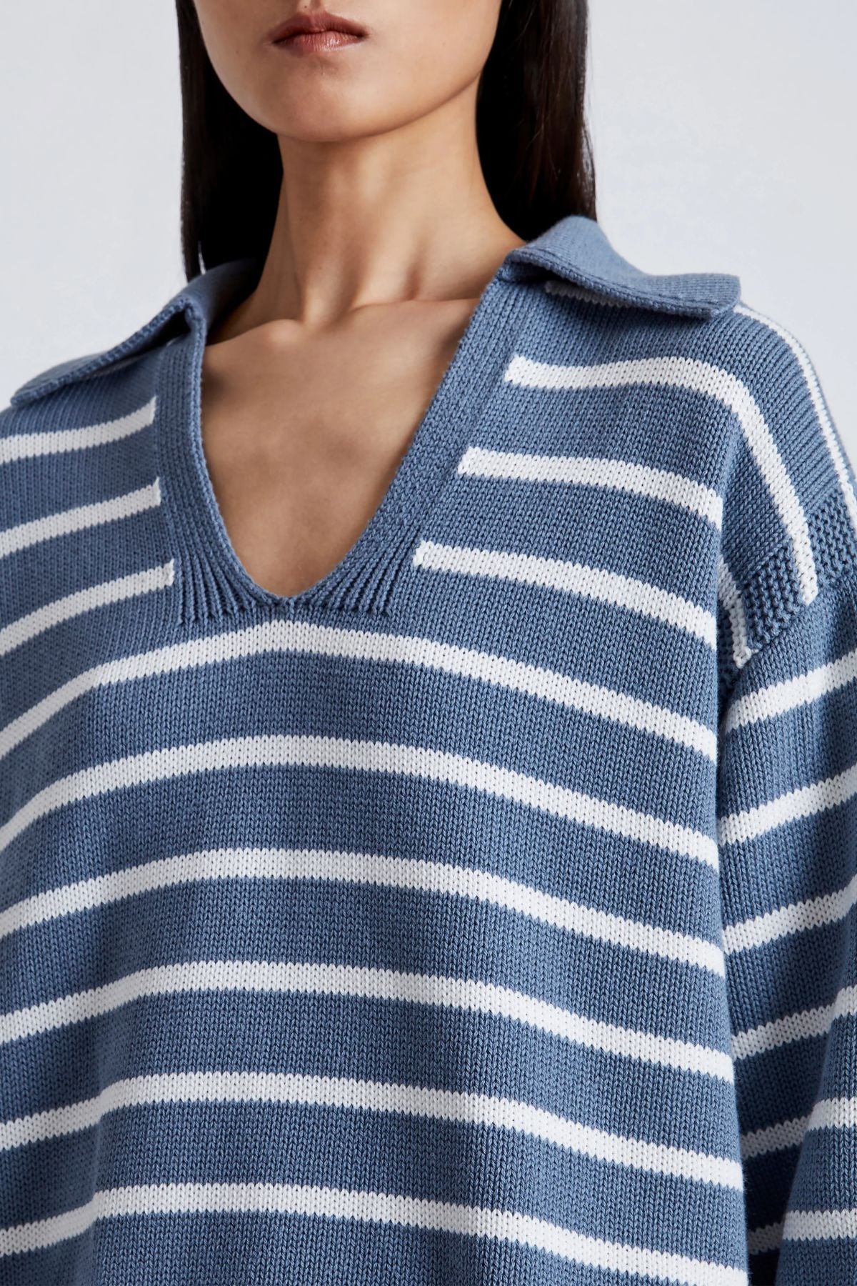 Proenza Schouler White Label Stripe Murphy Knit Sweater - Slate/ Chalk - Image 6