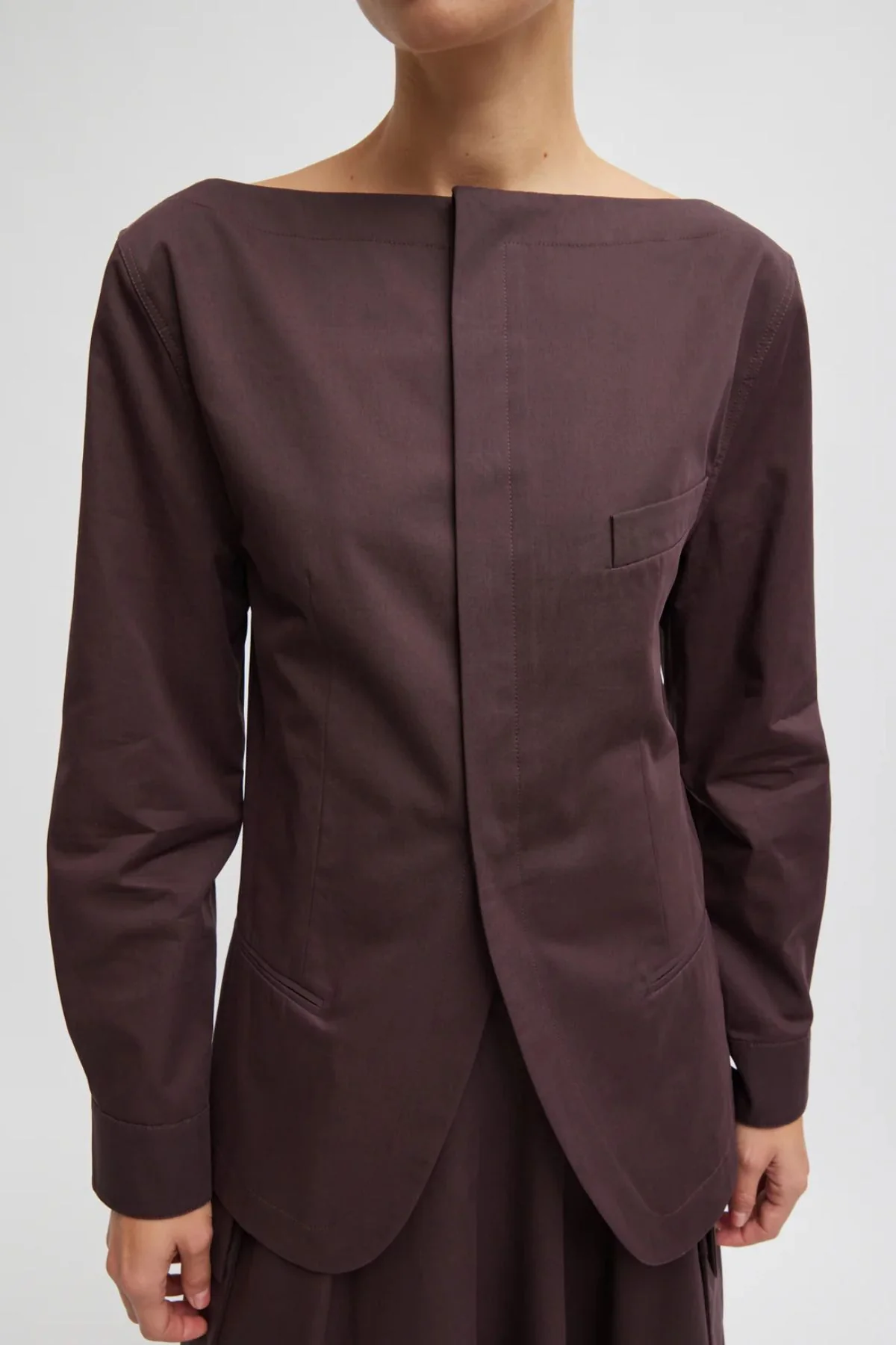 Tibi Bio Twill Boatneck Shirt Jacket - Plum - Image 3
