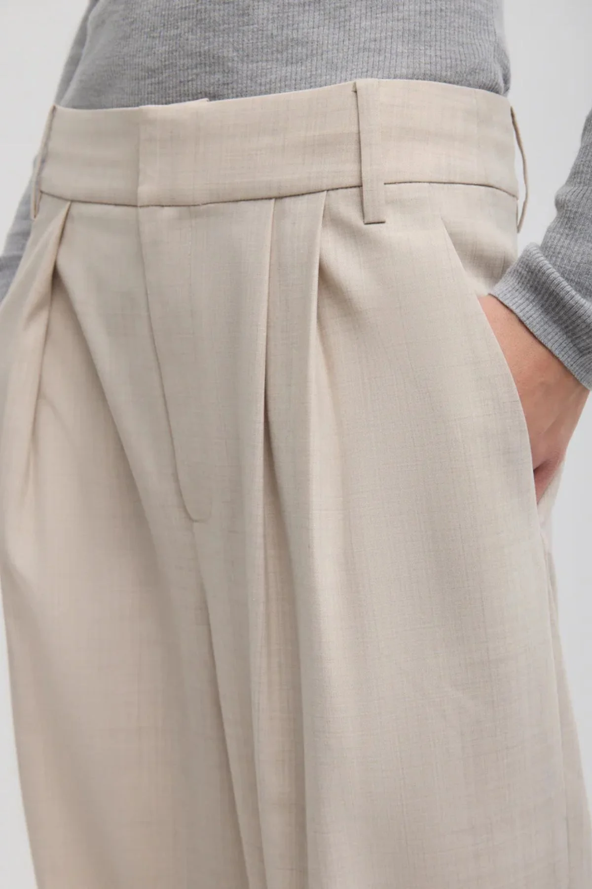 Tibi Tropical Wool Stella Pant - Oatmeal Melange - Image 3