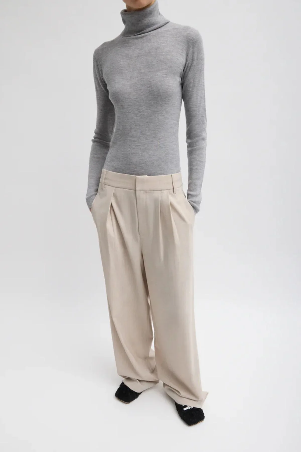 Tibi Tropical Wool Stella Pant - Oatmeal Melange - Image 4