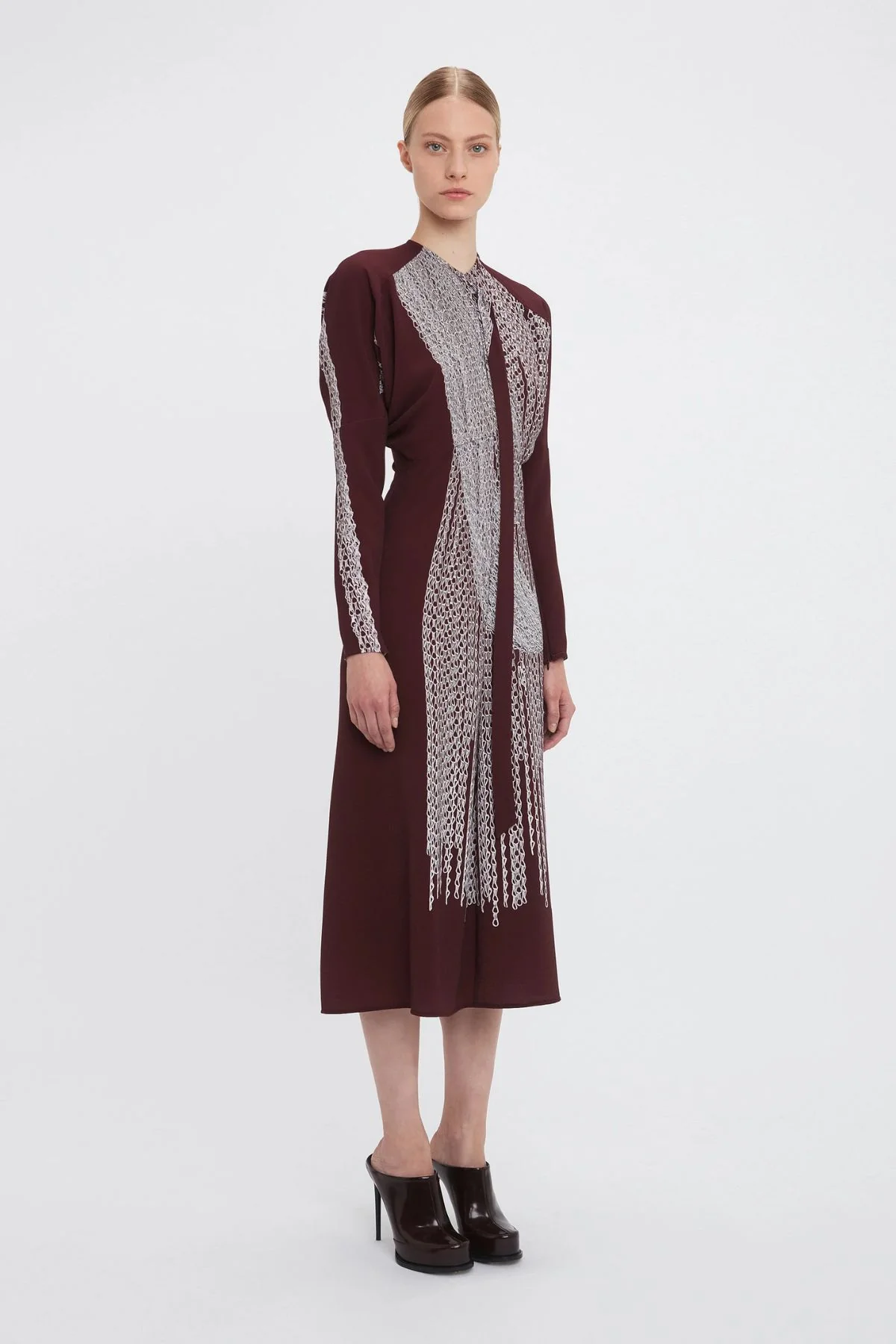 Victoria Beckham Keyhole Dolman Midi Dress - Port/ Silver - Image 3