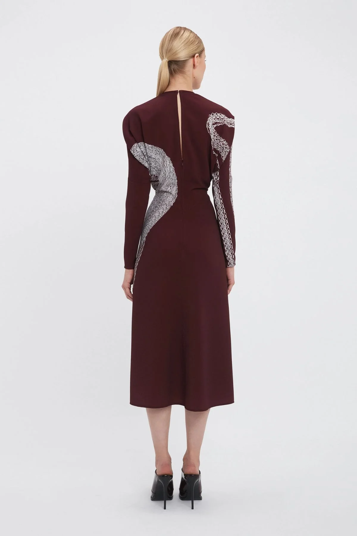 Victoria Beckham Keyhole Dolman Midi Dress - Port/ Silver - Image 4